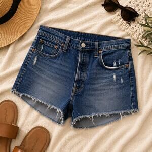 Levi's 501 Women's Denim Cutoff Shorts 32 Blue Distressed Frayed Hem High Rise